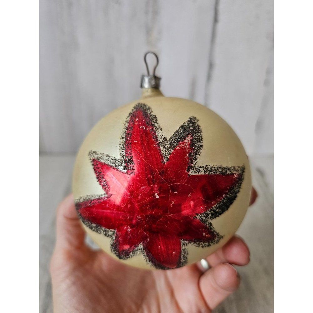 Vintage mercury poland glass ball star ornament glitter Xmas tree